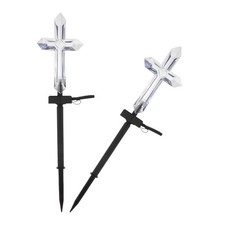 2 Piezas Cementerio Luces Solares Cruz Conmemorativa Exterior Tumba Lámparas Impermeables para