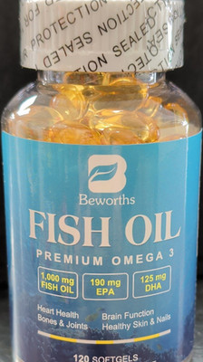 Beworths Fish Oil Omega-3 1000mg EPA DHA Unflavored 120 Softgels