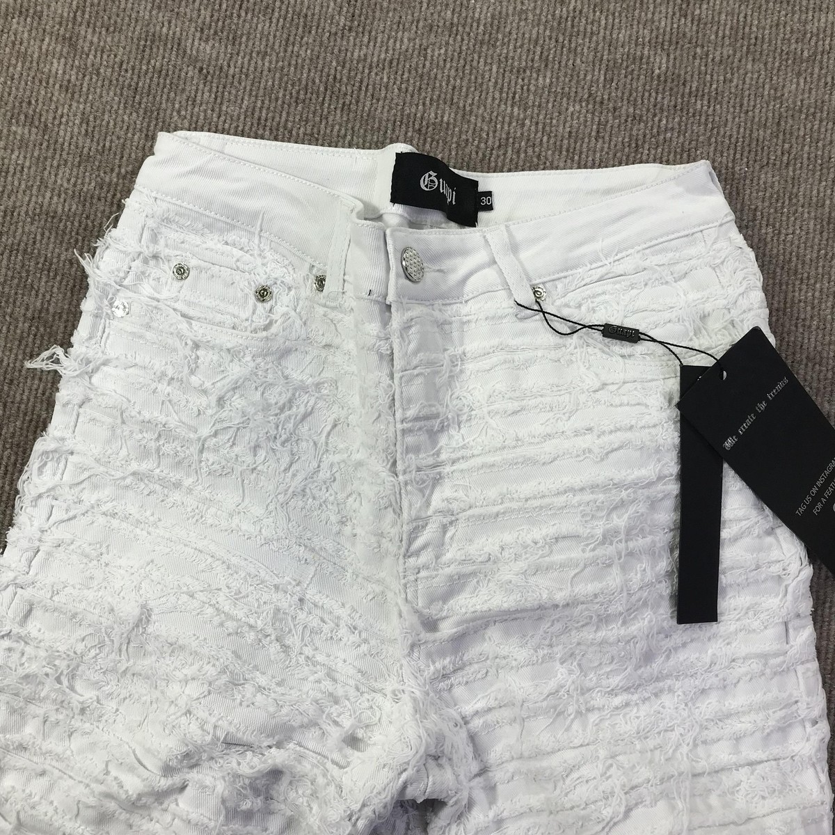 Guapi Jeans Mens 30 White Distressed Frayed Shredded Flare Leg