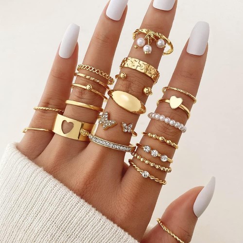 Gold Knuckle Rings Set for Women Girls, Vintage Stackable Boho Midi Finger Ring - Picture 5 of 7