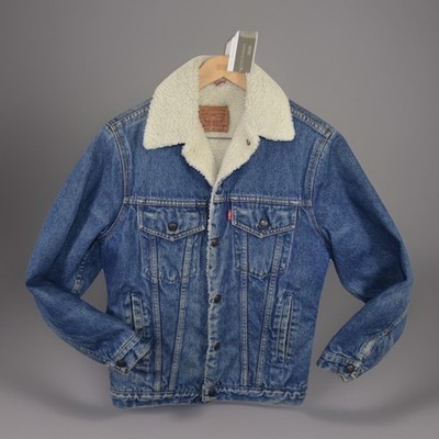Vintage Herren LEVIS 70608 0215 TRUCKER Sherpa JACKE Größe S Small Denim Fleece UK