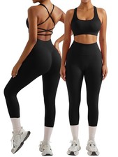 2 Piece Workout Sets for Women Padded Workout Tops Booty Leggings with Pocket...