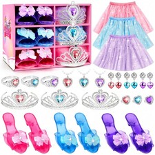 Princess Dress Up Set Crown Shoes Jewelry Role Play Girls Ages 3-12