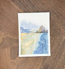 Original ACEO Watercolor 2.5 x 3.5 "A Day at the Oregon Coast" Painting | Signed
