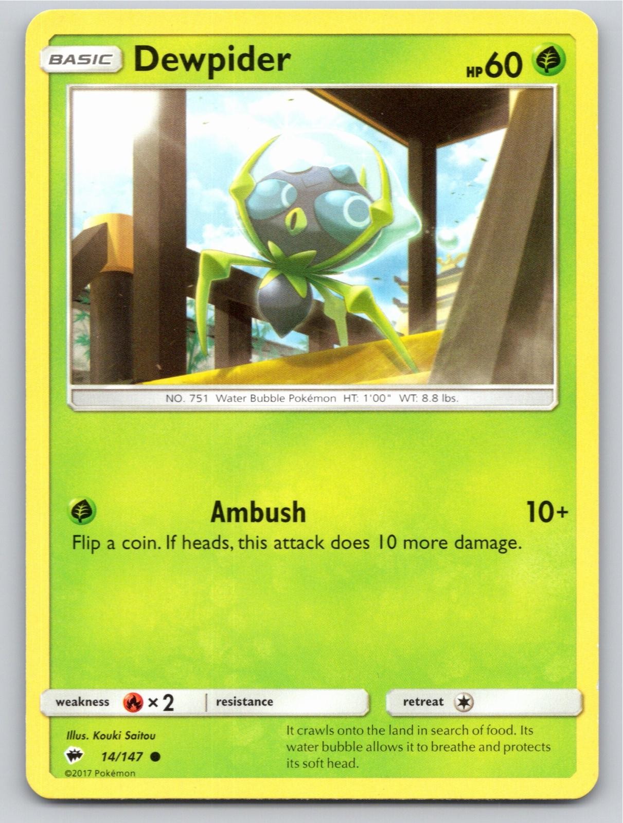 2017 POKEMON DEWPIDER BURNING SHADOWS 14/147 COMMON NM A25164 FREE S&H