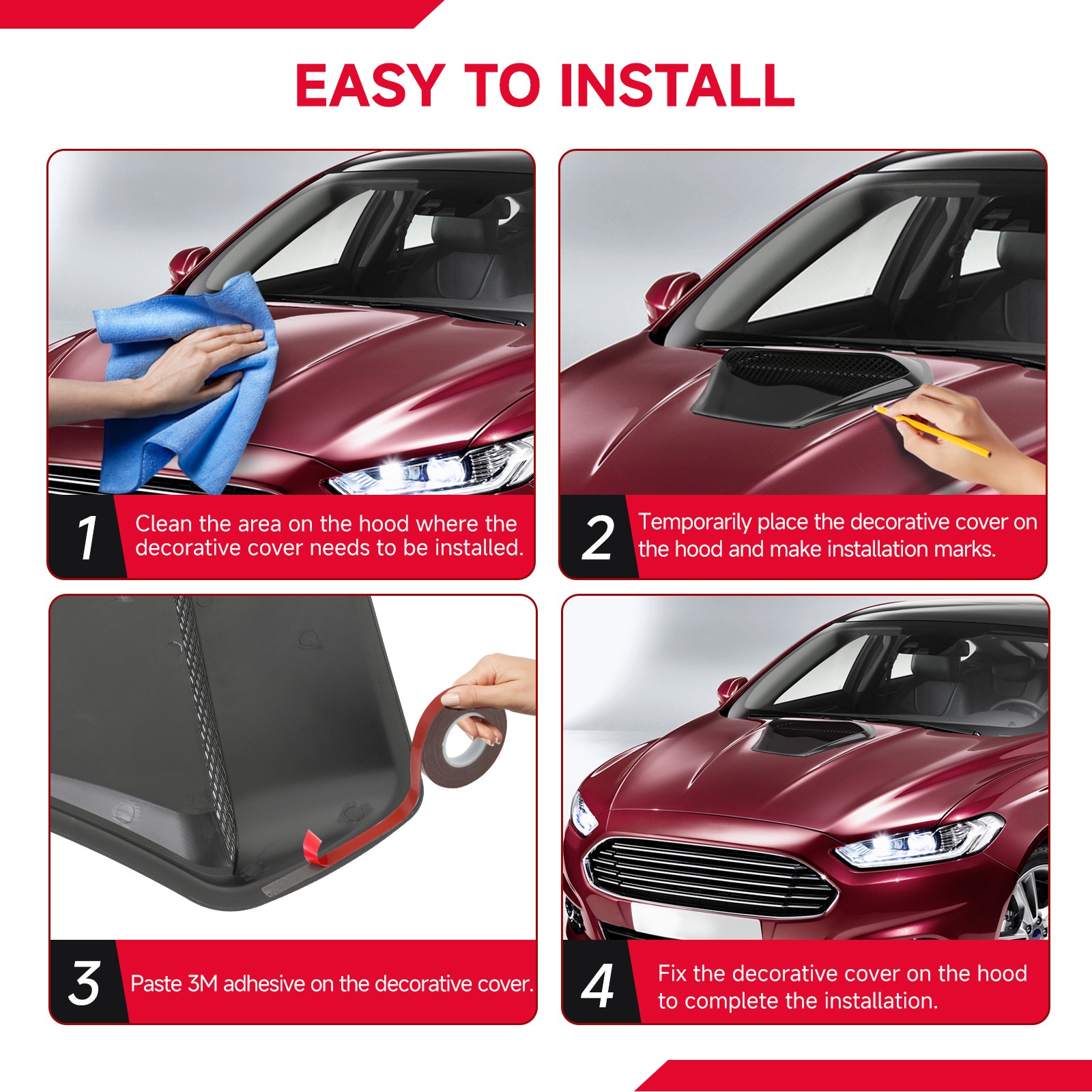 For Maserati Ghibli Black Car Air Flow Intake Scoop Hood Vent Cover Decorative