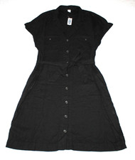 Old Navy Womens Linen Blend Shirt Dress Size Large Button Up Knee Length Belted