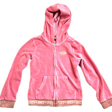 JUICY COUTURE Girls 7 Pink Velour Zip Hoodie Bling Cuffs  Logo Waistband