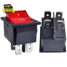 2 Pcs Rocker Switch AC 20A 125V, 16A 250V DPST 4 Pins 2 Position on off Red LED 