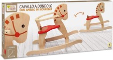 Cavallo a Dondolo in Legno con Sedile e Anello di Sicurezza per Bambini