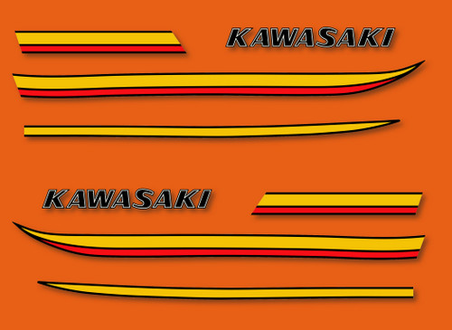 Stickers pour restaurer Kawasaki 350 S2A kit decals carrosserie 1973 Gold Orange