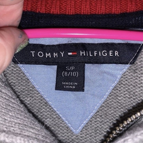 Tommy Hilfiger Gray 1/4 Zip Sweater Boys 8/10 Elbow Pads Knit Logo Cotton - Picture 6 of 7