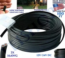 100FT LOW VOLTAGE 16/2 LANDSCAPE WIRE BURIAL COPPER CABLE OUTSIDE LIGHTI 2 CORE