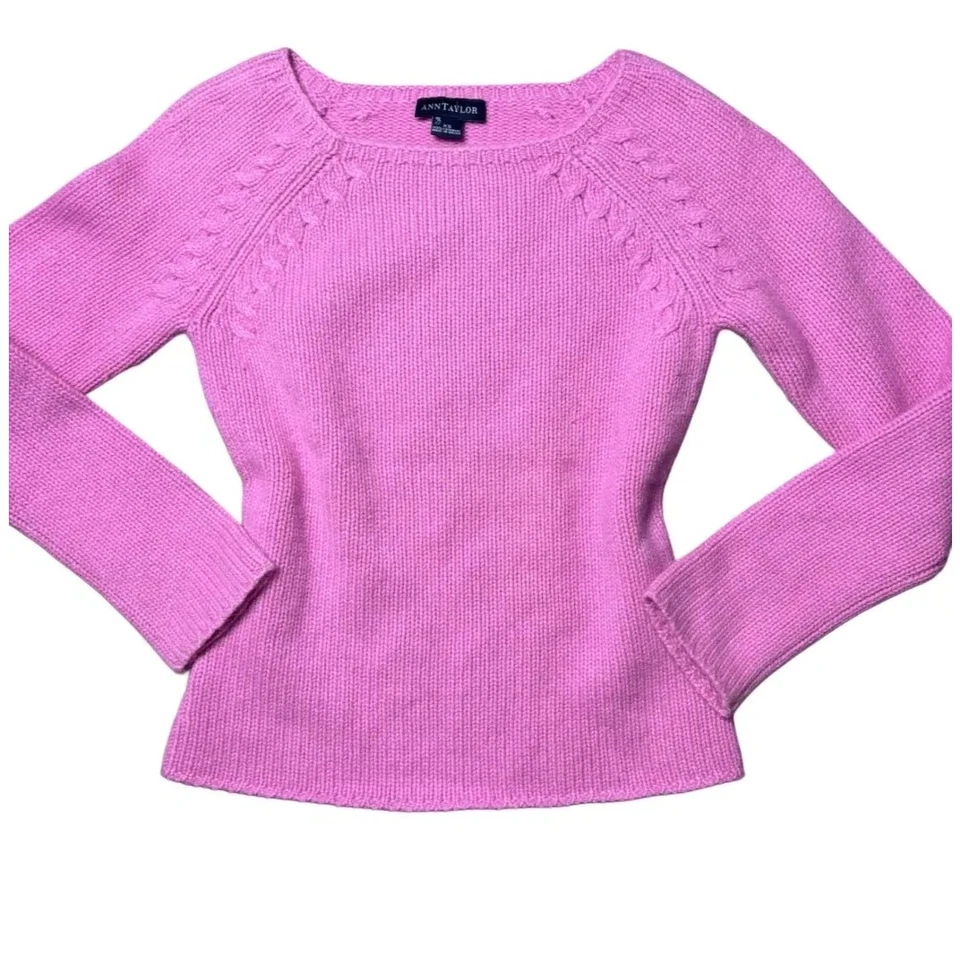 Suéter Ann Taylor XS Suave Cachemira Rosa Pullover Crew Knit Foto 3 de 4