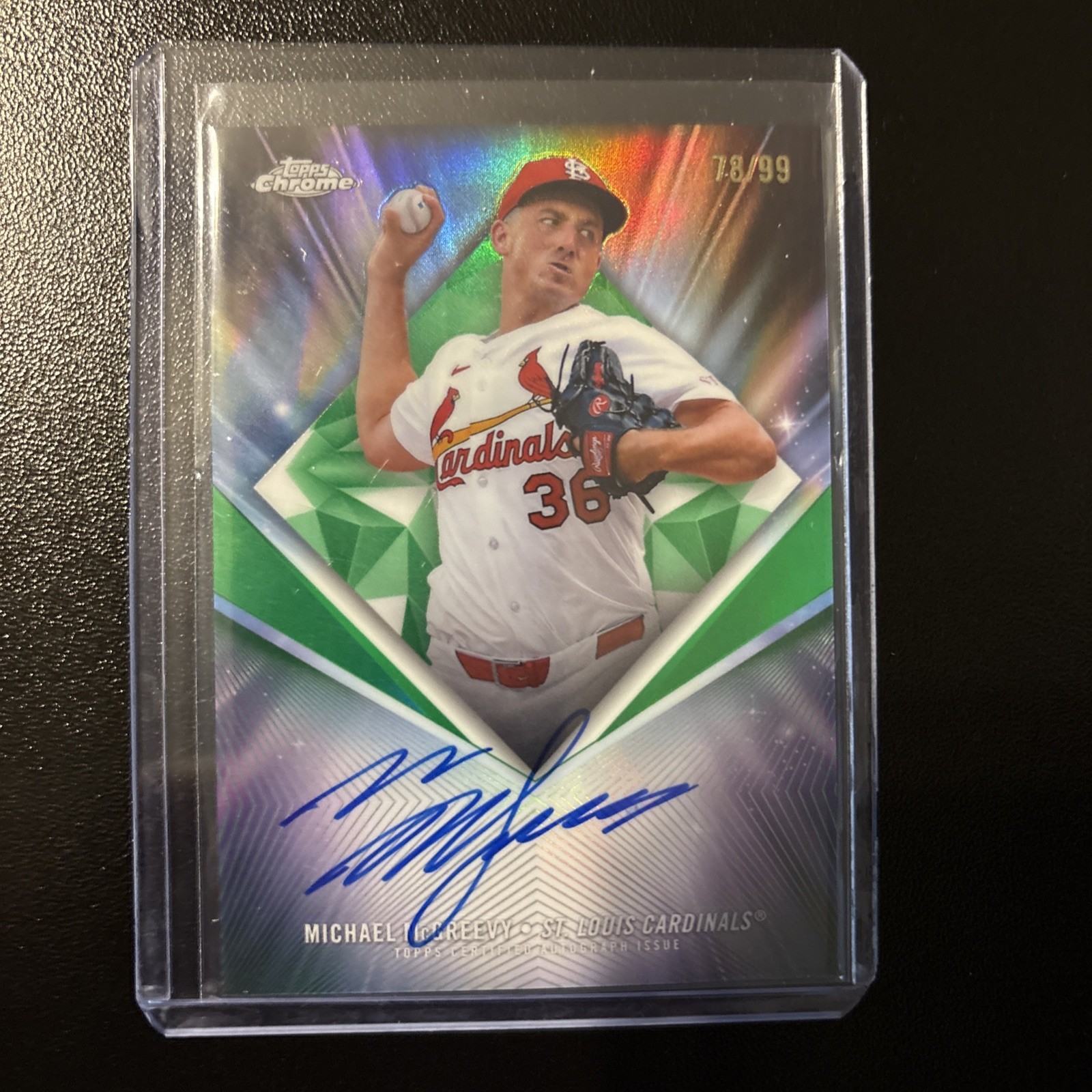 2026 Topps Chrome Michael McGreevy #75D-MG Green 75th Diamond Auto /99