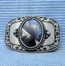 Western Scroll Dress Belt Buckle Cowboy Cowgirl Dendrite Agate Mount Vtg .CPA852