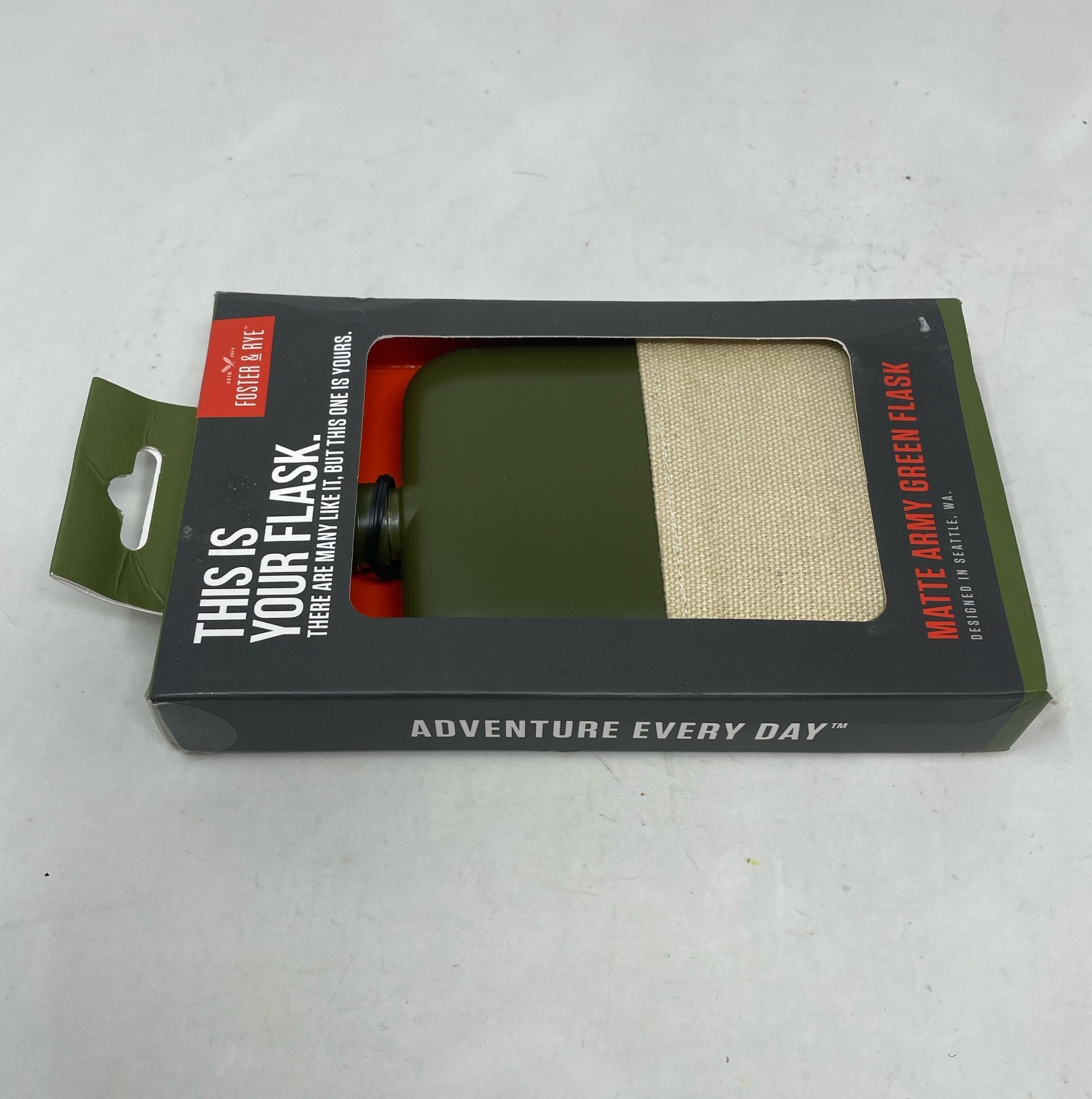 Foster & Rye 6oz Matte Army Green Stainless Steel Flask w/ Canvas Wrap