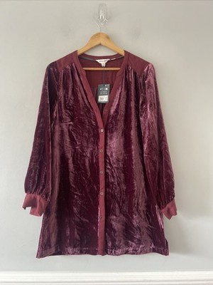 White Stuff Olive Velvet Tunic Dark Plum Size 8 RRP£79 Long Sleeve