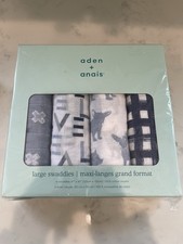 ADEN ANAIS 4 LARGE SWADDLES 47 X 47 Gift Ready Sealed LOVE DOGS CHECKED Blue