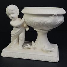 Vintage Japanese Cherub Cupid Doves Romantic 5&rdquo; Ivory Ceramic Vase/Planter Japan