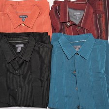 Van Heusen Lot of 4 Shirts Mens M Textured Striped Short Sleeve Button Up Rayon