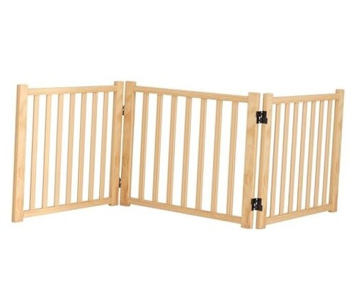 Freestanding Wooden Dog Gate - Foldable Pet Gate for Indoor Use, Doorways,