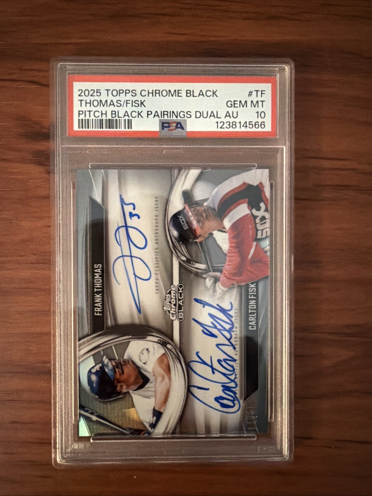 2025 Topps Chrome Black Frank Thomas Carlton Fisk Dual Auto /30 PSA 10 Pop 2 view 1
