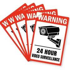 6x4 inch Video Surveillance Sign 5 Pack, Warning 6 x4 inch, Red, Black