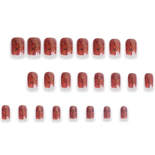 Chrome Metal Maple Leaves Press on Nails Short Square Thanksgiving Maple 8 - Picture 2 of 7