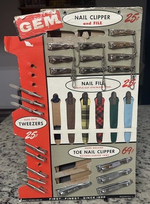 Vintage H. C. Cook Gem Pocket Nail Clippers And Nail File Store Display 1959