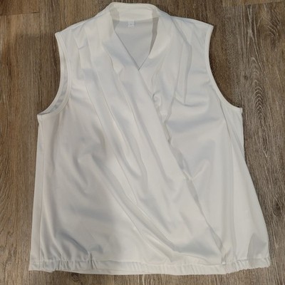 White Pleated Crossover Blouse Women Size Large