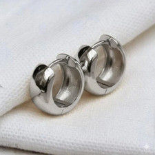 Women's 14K White Gold Plated Classic Small Chunky Huggie Hoops Earrings