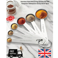 Stainless Steel Measuring Spoons Set 4.9″ Teaspoon Tablespoon Scoop Silver 6pcs