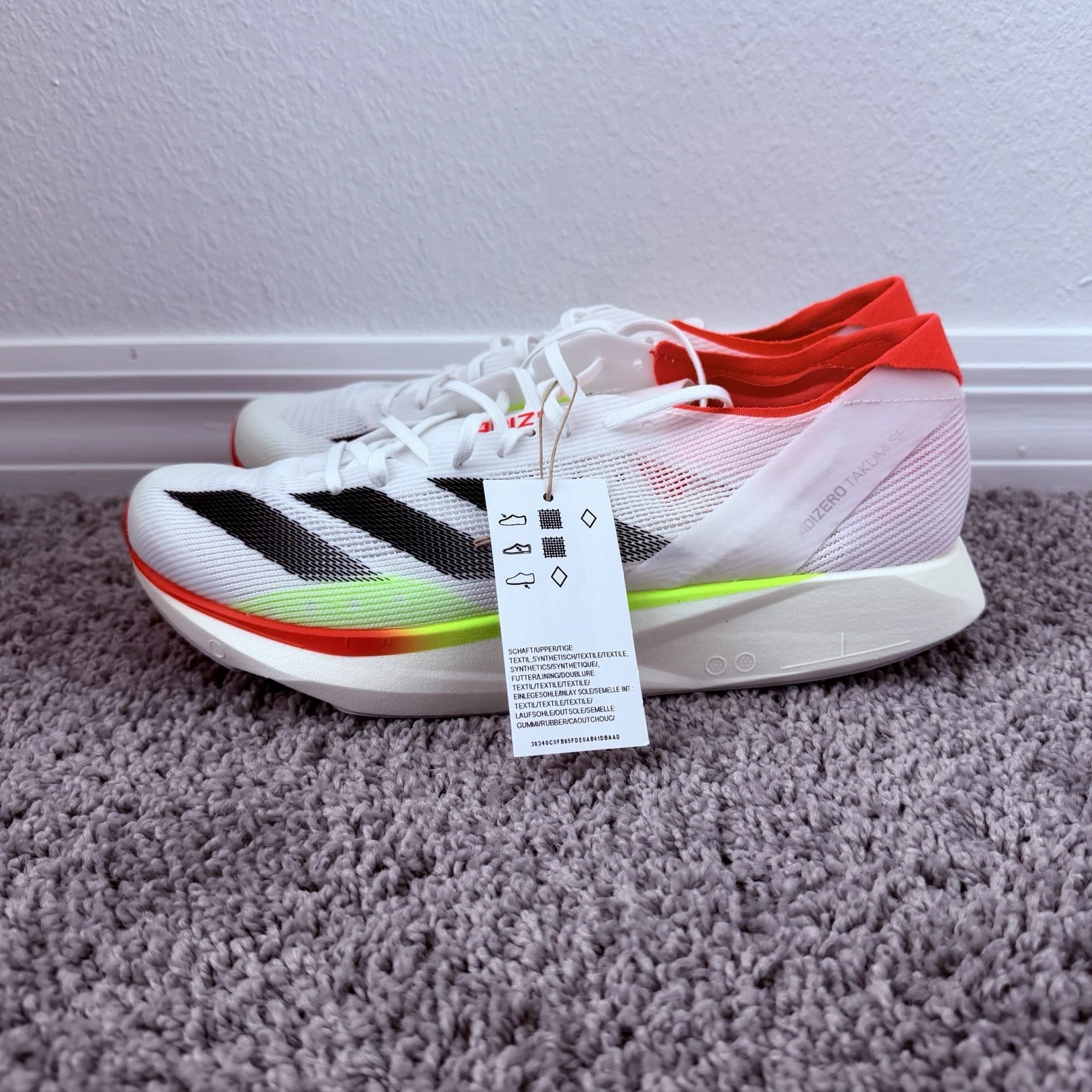 Adidas Adizero Takumi Sen 10 White Black Lucid Red IH5712 Men's Size 8.5
