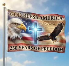 God Bless America Flag Christian Eagle Patriotic USA Banner