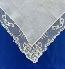 Vintage Ladies Hankie Hanky Handkerchief Wedding Ecru Lace Trim