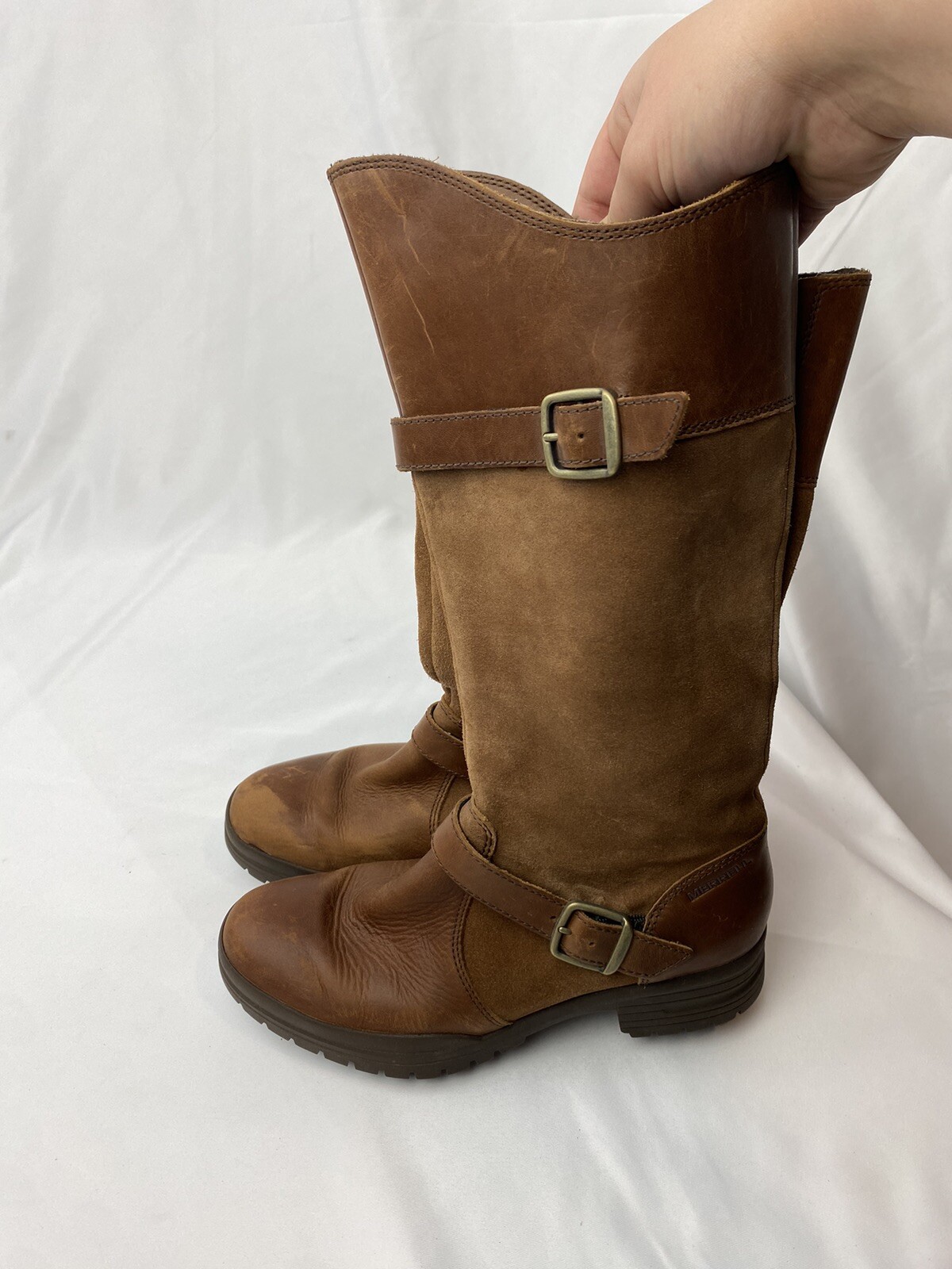 Stivali Merrell da donna taglia 7 5 City Leaf alti in pelle US rovere marrone marrone marrone