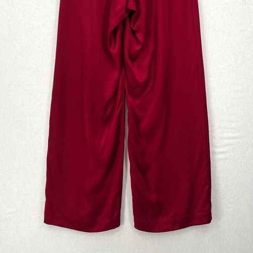ENZA COSTA Pleated Satin Pants Womens Medium Crimson Red Pull On Wide Leg NEW - Picture 6 of 19