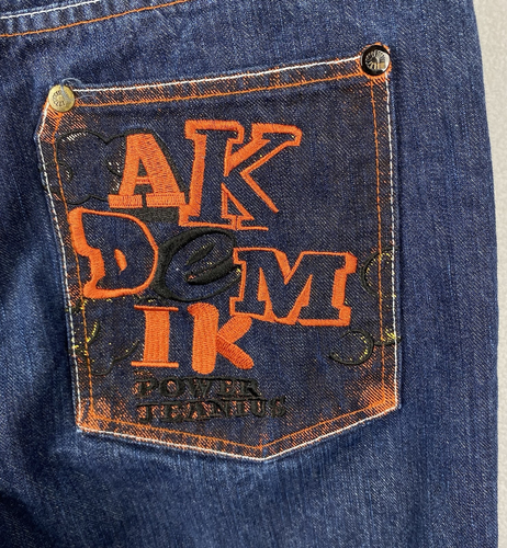 Akademiks Jeans 18 Blue Denim Jeans 30x29 Bold Colors Back Trashed Hem Orange - Picture 7 of 12