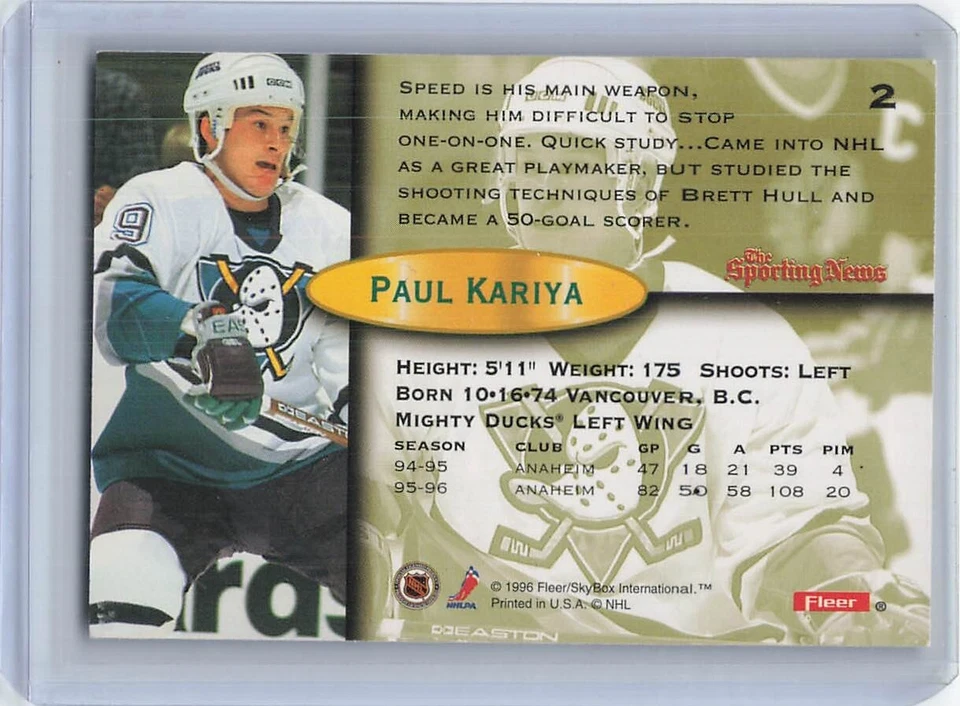 1996-97 Fleer - #2 Paul Kariya - Image 2 of 2