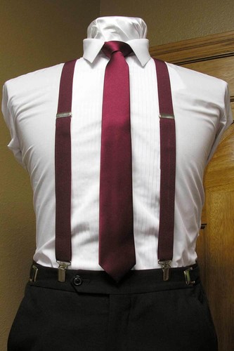 Matching skinny tie and suspenders set men's clip-on x back longer necktie prom - Picture 36 of 40