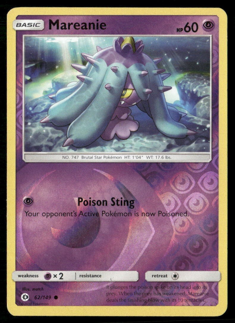 2017 Sun & Moon Set Pokemon Card 062  Mareanie Reverse Foil LP