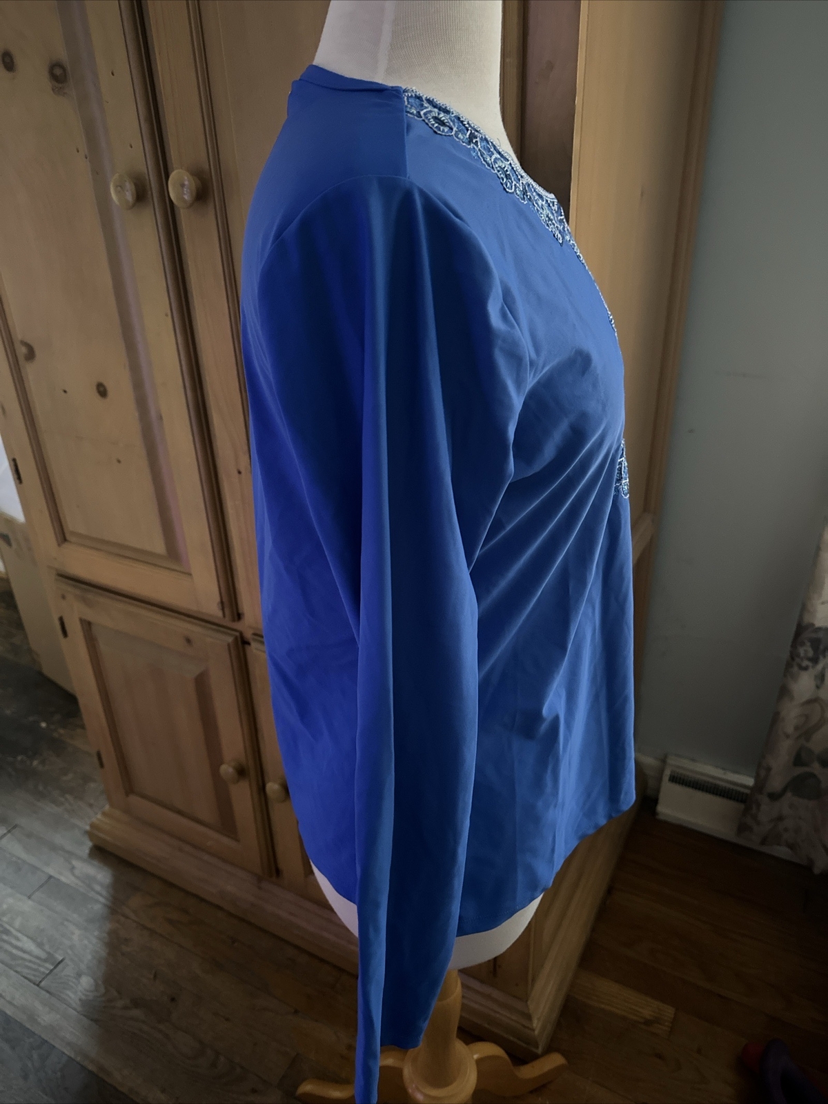 Cabana Life Rash Guard Ruched Embroidered Blue Long Sleeve Women’s Size L eBay