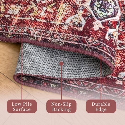 Boho Area Rug: 4x6 Low-Pile Distressed Rug - Vintage Rug for Living Room Kitc... - Picture 3 of 6