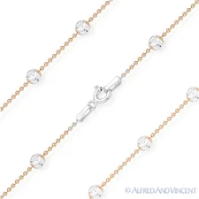 Moon Cut Ball Bead Link Italy 925 Sterling Silver & 14k Rose Gold Chain Necklace