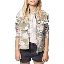 Zadig  Voltaire Girls' Charlotte Camo Print Embroidered Jacket Size 12 XS 