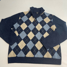 J. Crew Navy Blue Argyle Lambswool Sweater Size Large