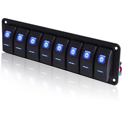Car Marine Boat 8-Gang Waterproof Circuit Blue LED Rocker Switch Panel Breaker