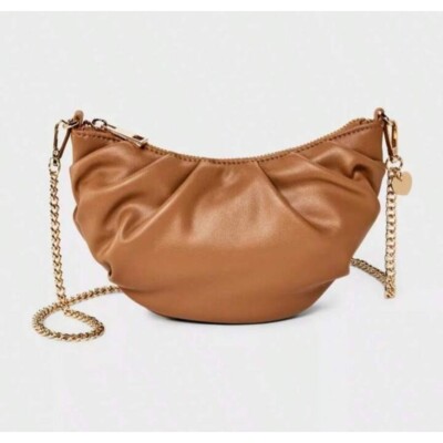 Croissant Crossbody Purse A New Day Brown Gold Chain Strap Detachable