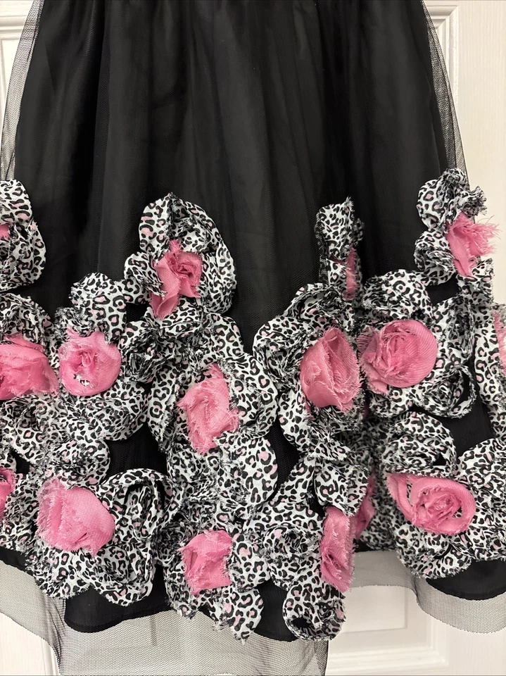Vestido sin mangas Bloome negro rosa leopardo roseta tul nuevo sin etiquetas. Talla 8 Foto 2 de 4